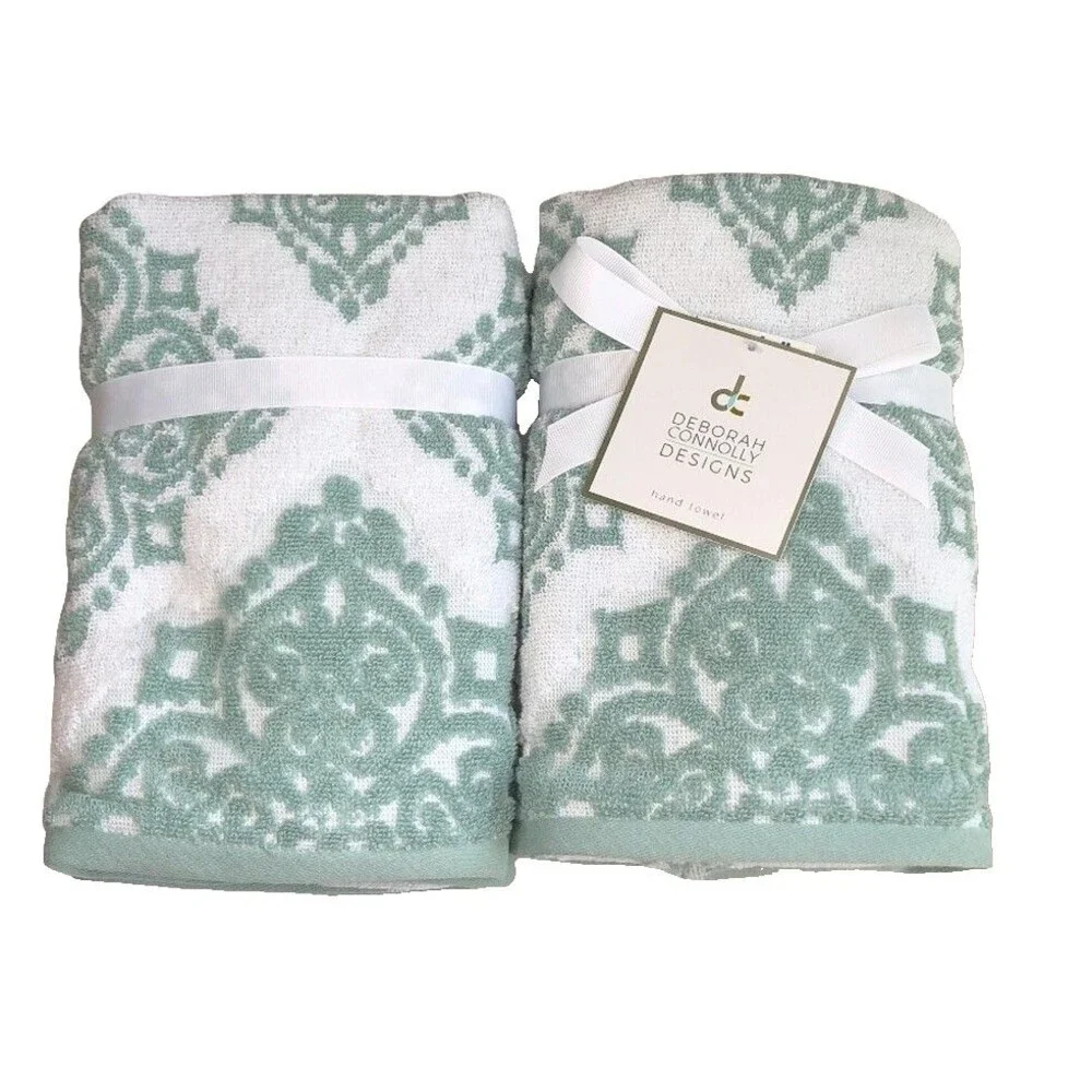 Deborah Connolly Hand Towels Chenille Sculptured Green Summer Beach Set of 2